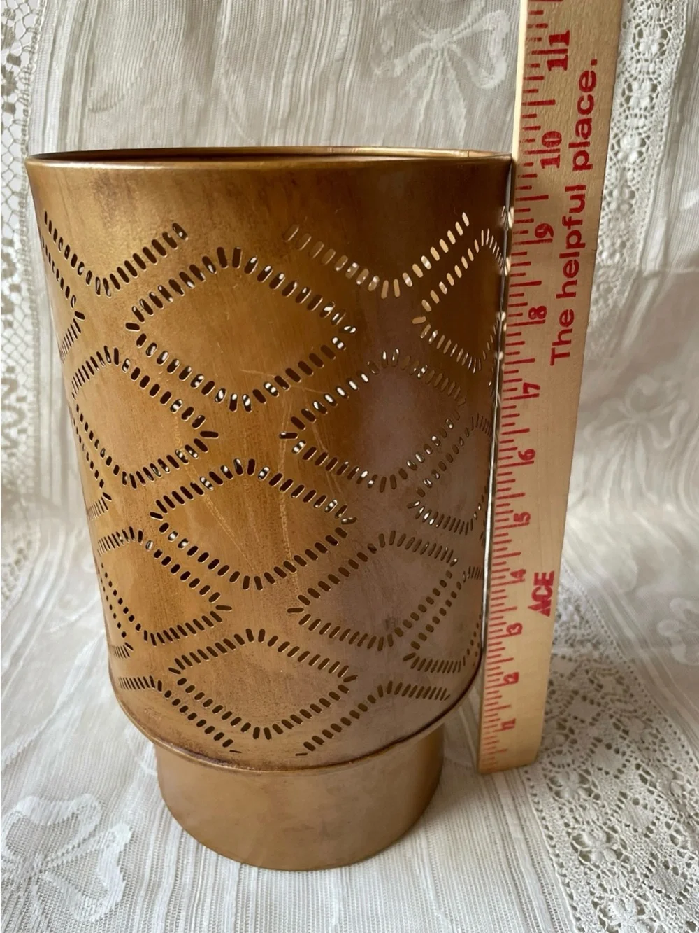 Foreside Home & Garden Jerome Pierced Brass Candle Holder 10
